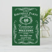 Trendy Green & White Typography Birthday Party Kaart (Staand voorkant)