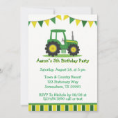 Trendy Green Yellow Tractor Boy Birthday Party Kaart (Voorkant)