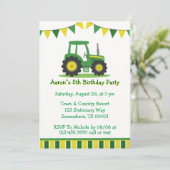 Trendy Green Yellow Tractor Boy Birthday Party Kaart (Staand voorkant)