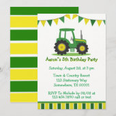 Trendy Green Yellow Tractor Boy Birthday Party Kaart (Voorkant / Achterkant)