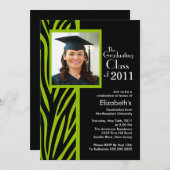 Trendy Green Zebra Photo Afstuderen Invitation Kaart (Voorkant / Achterkant)