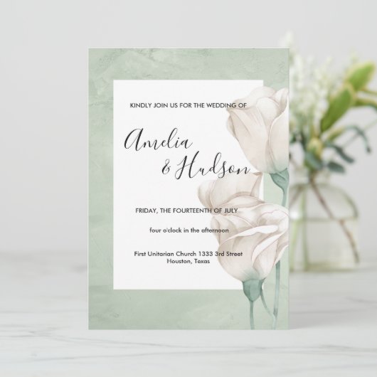 trendy greenery bruiloft uitnodiging (Staand voorkant)