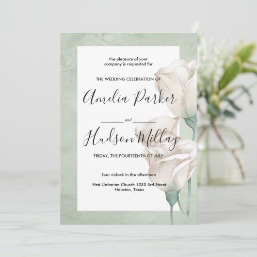 trendy greenery bruiloft uitnodiging (Staand voorkant)