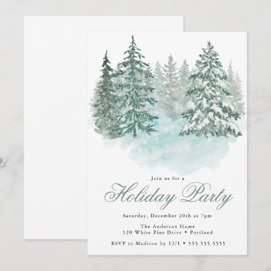Trendy Greenery Elegant Winter Holiday Party Kaart (Voorkant / Achterkant)