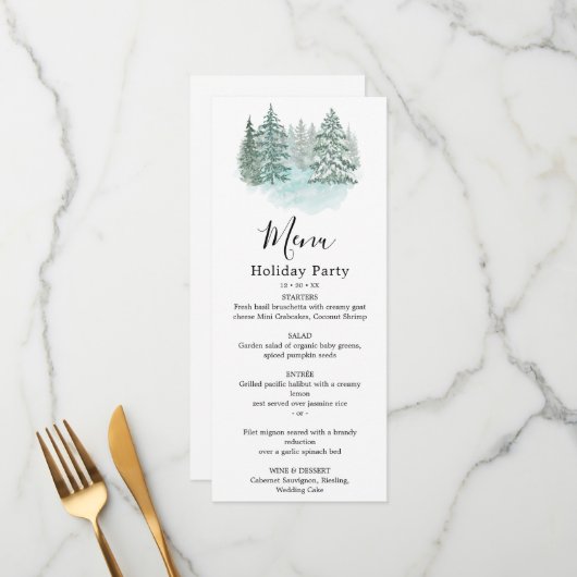 Trendy Greenery Elegant Winter Holiday Party Menu (Voorkant / Achterkant in situ)