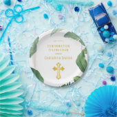 Trendy Greenery en Gold Cross bevestiging Papieren Bordje (Feest)