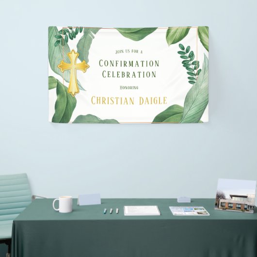 Trendy Greenery en Gold Cross bevestiging Spandoek (Beurs)