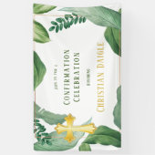 Trendy Greenery en Gold Cross bevestiging Spandoek (Verticaal)