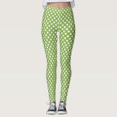 Trendy Greenery en White polka stips Leggings (Voorkant)