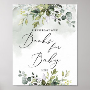 Trendy greenery foliage boho books for baby sign poster