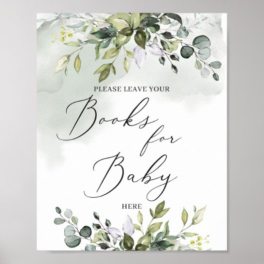 Trendy greenery foliage boho books for baby sign poster (Voorkant)