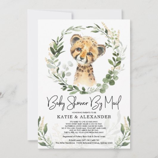 Trendy Greenery Gold Baby Leopard Shower by Mail Kaart (Voorkant)