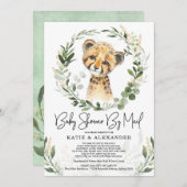 Trendy Greenery Gold Baby Leopard Shower by Mail Kaart (Voorkant / Achterkant)