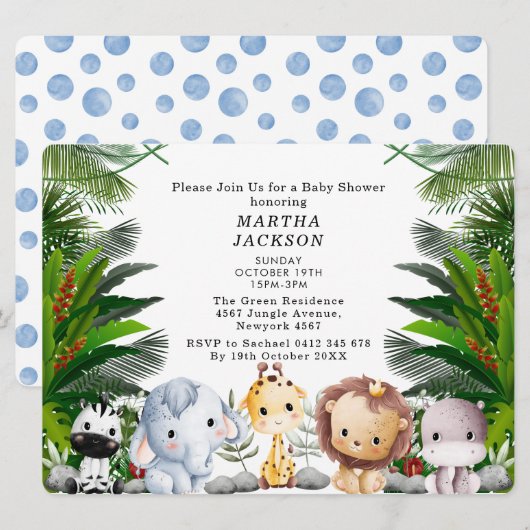 Trendy Greenery Jungle Safari Animals Baby Shower  Kaart (Voorkant / Achterkant)