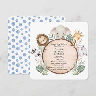 Trendy Greenery Jungle Safari Animals Baby Shower Kaart