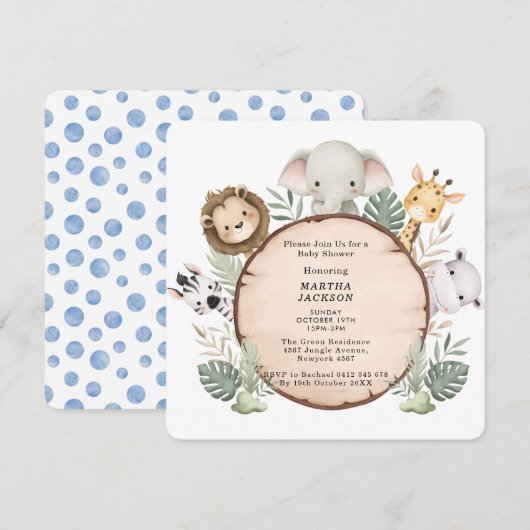 Trendy Greenery Jungle Safari Animals Baby Shower Kaart (Voorkant / Achterkant)