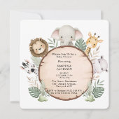 Trendy Greenery Jungle Safari Animals Baby Shower Kaart (Voorkant)