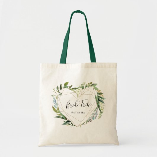 Trendy Greenery met Geometric Heart Bride Tribe Tote Bag (Voorkant)