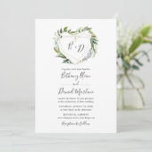 Trendy Greenery met Geometric Heart Wedding Kaart (Staand voorkant)