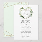 Trendy Greenery met Geometric Heart Wedding Kaart (Voorkant / Achterkant)