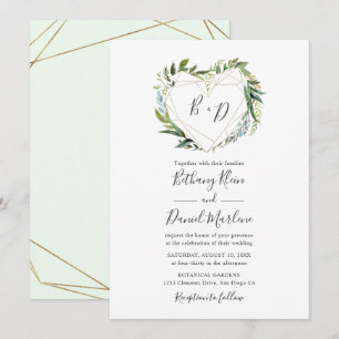 Trendy Greenery met Geometric Heart Wedding Kaart