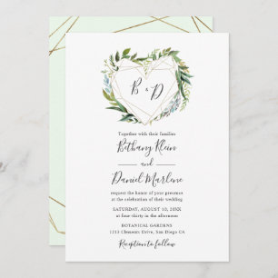 Trendy Greenery met Geometric Heart Wedding Kaart