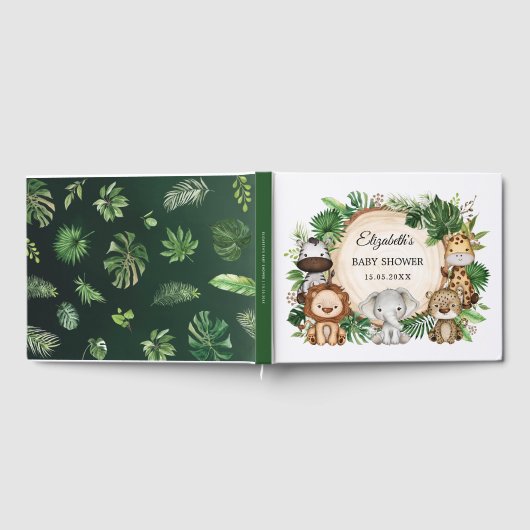 Trendy Greenery Oerwoud Safari Animals Baby shower Gastenboek (Volledig)