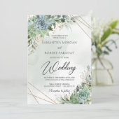 Trendy greenery succulent eucalyptus gold bruiloft kaart (Staand voorkant)