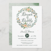 Trendy Greenery Wreath Brunch & Bubble Invitation Kaart (Voorkant / Achterkant)