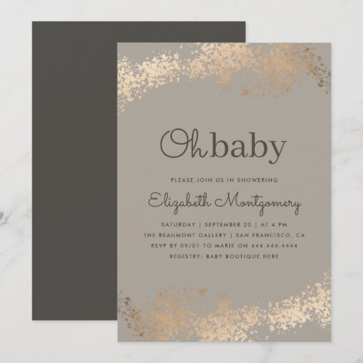 Trendy Greige & Gold Dust Oh Baby shower Kaart (Voorkant / Achterkant)