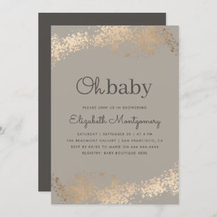 Trendy Greige & Gold Dust Oh Baby shower Kaart