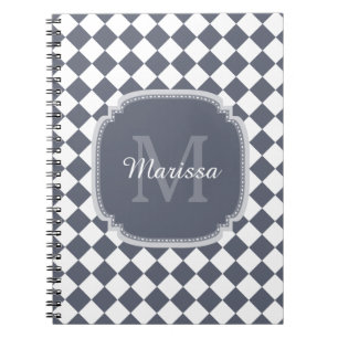 Trendy Grey and White Gecontroleerde Monogramnaam Notitieboek
