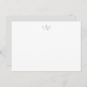 Trendy Grey and White Monogrammed Flat Note Kaart (Voorkant / Achterkant)