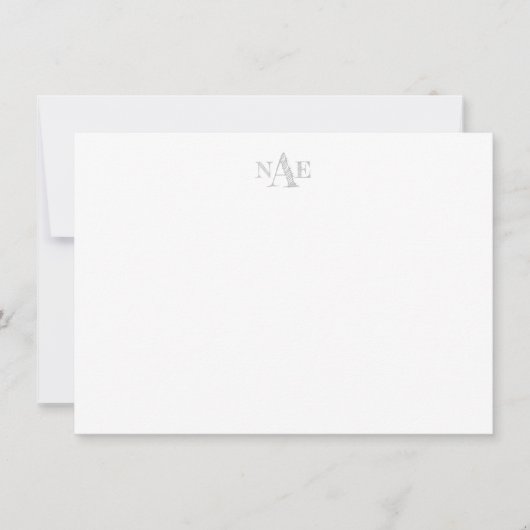 Trendy Grey and White Monogrammed Flat Note Kaart (Voorkant)