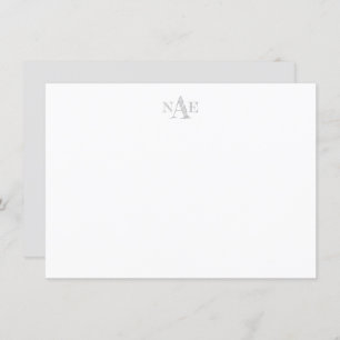 Trendy Grey and White Monogrammed Flat Note Kaart
