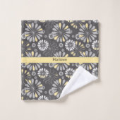 Trendy Grey and Yellow Floral Bad Handdoek (Wasdoekje)