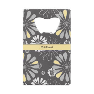 Trendy Grey and Yellow Floral Creditkaart Flessenopener