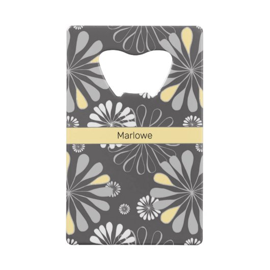 Trendy Grey and Yellow Floral Creditkaart Flessenopener (Voorkant)