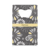 Trendy Grey and Yellow Floral Creditkaart Flessenopener (Achterkant)
