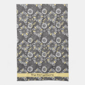 Trendy Grey and Yellow Floral Kitchen Towel Theedoek (Verticaal)