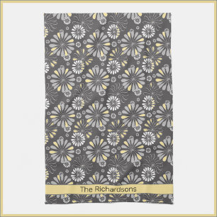 Trendy Grey and Yellow Floral Kitchen Towel Theedoek
