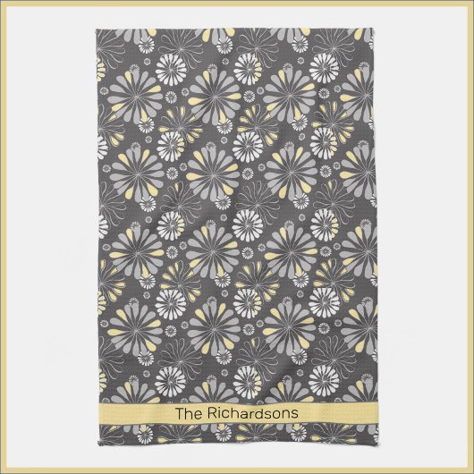 Trendy Grey and Yellow Floral Kitchen Towel Theedoek