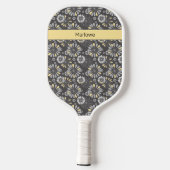 Trendy Grey and Yellow Floral Pickleball Paddle (Achterkant)