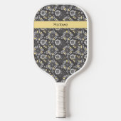 Trendy Grey and Yellow Floral Pickleball Paddle (Voorkant)