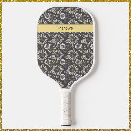 Trendy Grey and Yellow Floral Pickleball Paddle