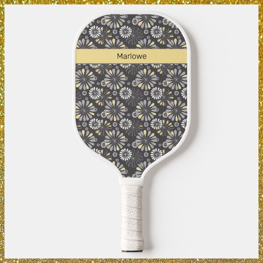 Trendy Grey and Yellow Floral Pickleball Paddle