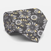Trendy Grey and Yellow Floral Stropdas (Opgerold)