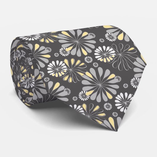 Trendy Grey and Yellow Floral Stropdas (Opgerold)