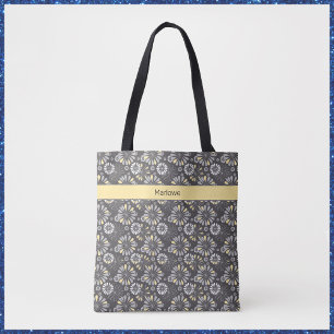 Trendy Grey and Yellow Floral Tote Bag