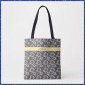 Trendy Grey and Yellow Floral Tote Bag